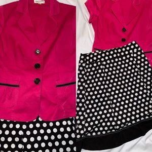 Studio 1🌸2 Piece Fuchsia jacket/Polka dot skirt
